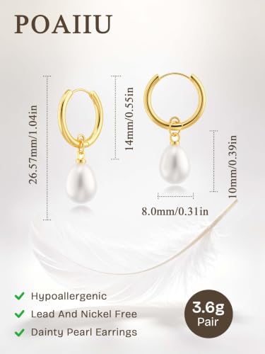 Pearl Earrings for Women,14K Gold/Silver Plated Dangle Drop Earrings - color: Gold-A
