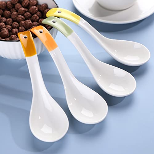 Ceramic Dessert Spoons Set Long Handle Cereal Spoon Korean Porcelain Spoons
