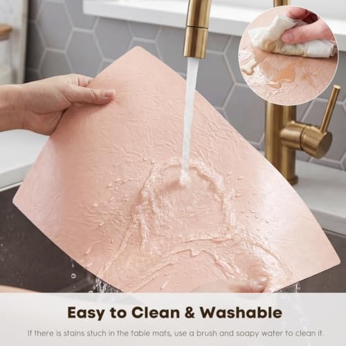 Artoid Mode Pink Faux Leather Placemats Set of 4 - color: Pink, size: 12" x 18", Rectangular Set of 4