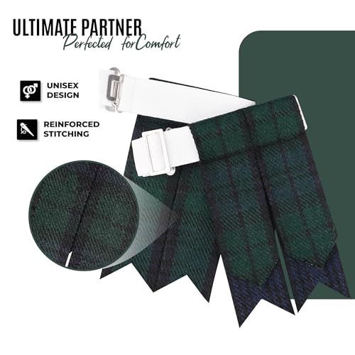 EZE Kilt Flashes for Men with Heavy Buckle Adjusters, Plain & Tartan Kilt Sock Flashes Acrylic Wool - color: Black Watch