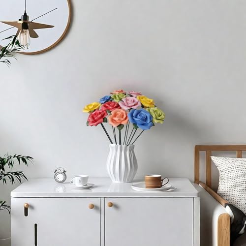 Handmade Porcelain 3D Ceramic Rose Flower, Eternal Flower Decoration for Home Office Decor, Creative Desktop vases, Porcelain Decorations, Set of 12 (Color)
