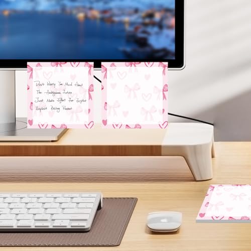 Cute Sticky Notes 3 x 3 in, 2 Pack Self Stick Note Pads with Fun Patterns, Strong Adhesive Memo Pads for Office School Home, 80 Sheets per Pad Cute Heart Bow - color: Cute Heart Bow