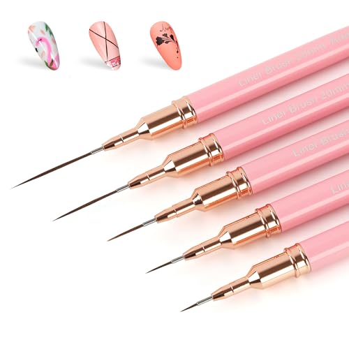 Artdone Metallic Nail Art Pens, Liner Brushes Set, 5PCS Pink Nail Tools - color: Pink Liner Brush Set