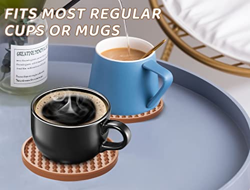 Coasters for Drinks 6 Pack Drinking Plastic Coaster with Holder,Heat Resistant Silicone Cup Mat Tabletop Protection,Non-Slip Rubber Coasters for Kinds of Cups (Brown) - color: Brown