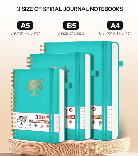 PERCUN Spiral Notebook 300 Numbered Lined Pages Hardcover Journal 8.5"x11" - color: Blue, size: A4 size (8.5in x 11.5in)