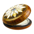 Handcrafted Natural Wooden Compact Mirror, Round Make Up Mirror with Mother of Pearl Inlay- Customized Hand Mirror - color: Daisy