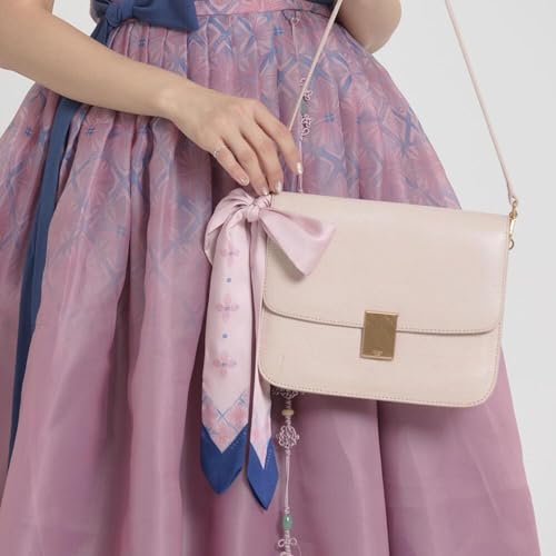 Daenggi Modern Hanbok Floral Hair Ribbon Scarf, Versatile Wrap - color: Pink