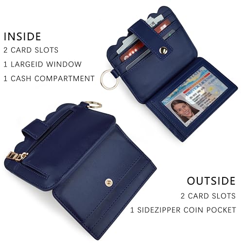 Wristlet Wallet for Women with Keychain – RFID Card Holder Small Wallet Wristlet with Key Ring - color: Navy Blue, style: Classic
