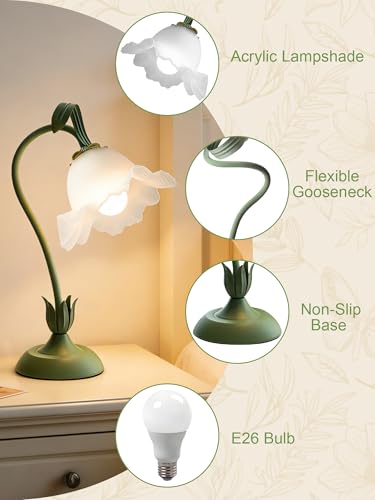 Green Flower Table Lamp,Cute Lily Desk Lamp,Vintage LED Reading Light - color: Green