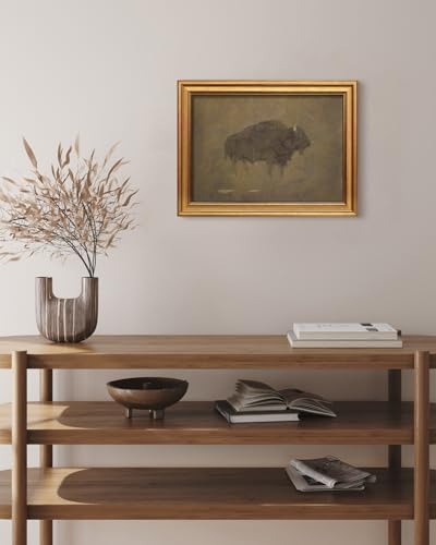 HUARCEY Gold Framed Canvas Wall Art, Retro Bison Picture Decor, 12x16 Inch - color: Bison Art, size: 16"L x 12"W