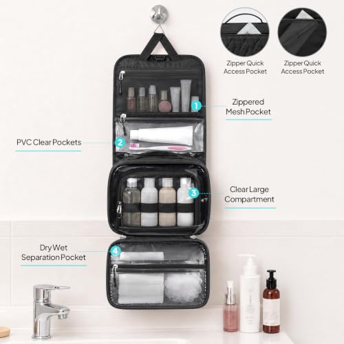 TOPEAST Quilted Travel Toiletry Bag for Women,Detachable Hanging Makeup Bag - color: Dark