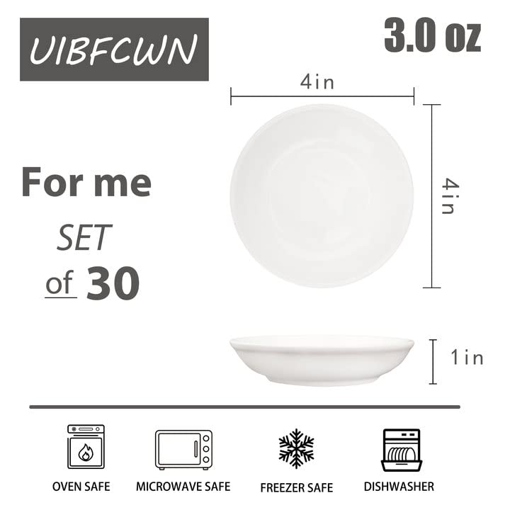 UIBFCWN 3 Oz Ceramic Dipping Bowls, Soy Sauce Dishes Set of 30, Dipping Sauce Cups/Bowls/Dishes for Kitchen, Mini Appetizer Plates for Condiment Sushi Ketchup BBQ Party, 4 Inch - size: 3 oz/4 in Round-30 Pack