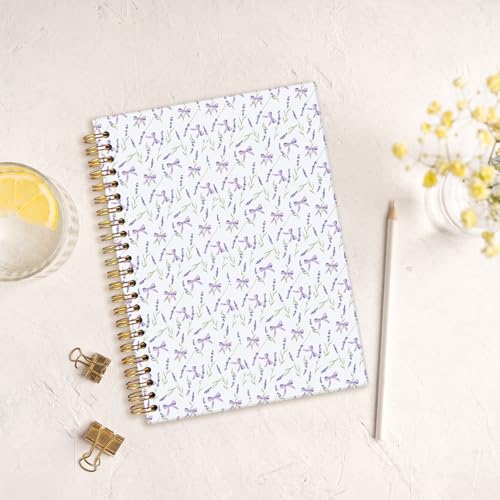 MOFUYU Purple Spiral Preppy Notebook,Floral Journals - color: Lavender(pink)