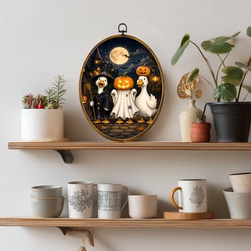 Halloween Duck Oval Wall Art, Framed Canvas Decor, 8.5x11.5 Inch - color: Halloween Witch Duck Pumpkin