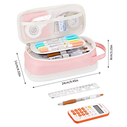 Dugio Large Pencil Case Organizer Big Pencil Bag for Girls Teens Pink - color: B-Pink