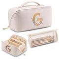 VLANDO Makeup Travel Bag with Separate Brush Pouch,Letter G,Off White - color: 14.White-G