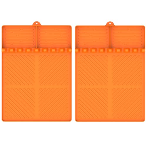 Silicone Griddle Tools Mat for Blackstone, Griddle Accessories Side Shelf Mat Grill Pad for Outdoor Grill Kitchen Counter Spatula Silicone Mat with Drip Pad (Orange (2Packs)) - color: Orange (2Packs)