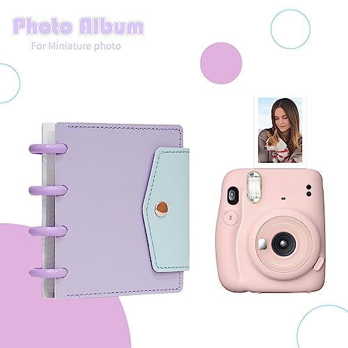 Photocard Binder 3 Inch Kpop Binder, Detachable Kpop Photocard Holder Book, Button Design Mini Photo Album, 20 Pockets Fits 40 Photocards (Purple) - color: Purple