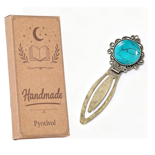 1Pcs Vintage Blue Howlite Bookmark with Natural Crystal Stone - Fantasy Metal Blue Howlite Bookmark for Reading Women, Men, Book Lovers, Girls and Teachers Bookmarks - color: Blue Howlite