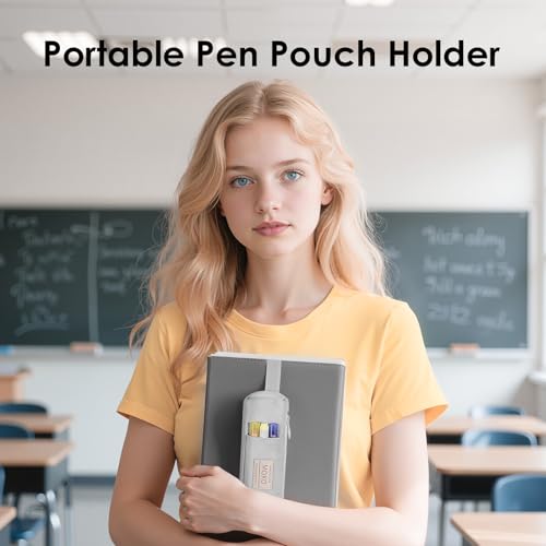 MoKo Elastic Pen Holder for Notebook, Adjustable Zipper Pouch, Grey - color: Grey