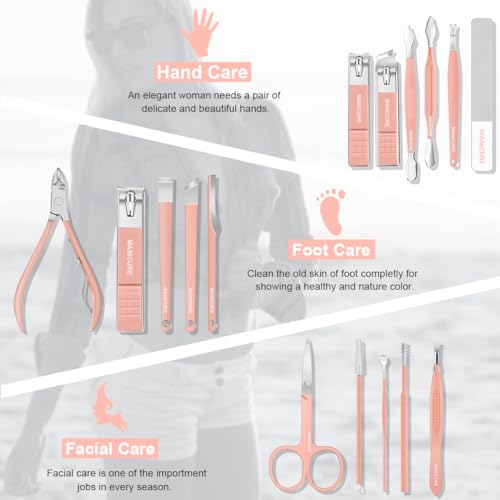 Manicure Set Professional Nail Clippers Pedicure Kit,16 pcs Stainless Steel - color: Pink