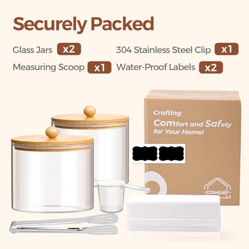 ComSaf Glass Storage Jars with Bamboo Lids 1.8 Qt 2 Pack Large Round - color: 1.8Qt-Round-2 Pack