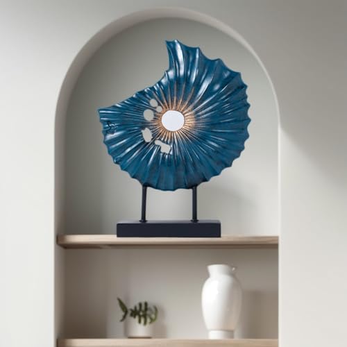 Unique Round Coin Sculpture Decorative Objects for Shelf Home Decor Accents, Modern Abstract Tabletop Decor Items for Living Room Fireplace Mantel, Above Cabinet (Blue L) - color: Blue L