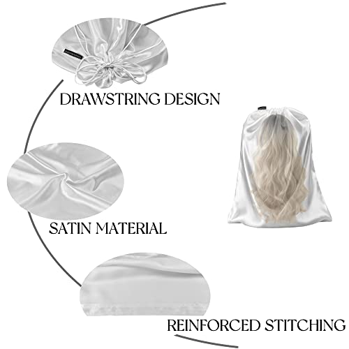 GONGKANGYUAN 12 Pcs Satin Wig Bags with Drawstring Satin Bag for Packaging Hair Extensions Wigs Soft Silk Pouches Hair Tools Storage Bags for Home and Salon (White) - color: White