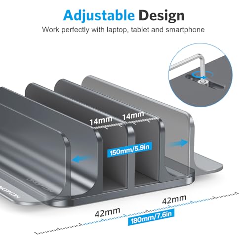 OMOTON Dual Vertical Desk Laptop Stand Holder, Fits MacBook Air/Pro, Grey - color: Grey