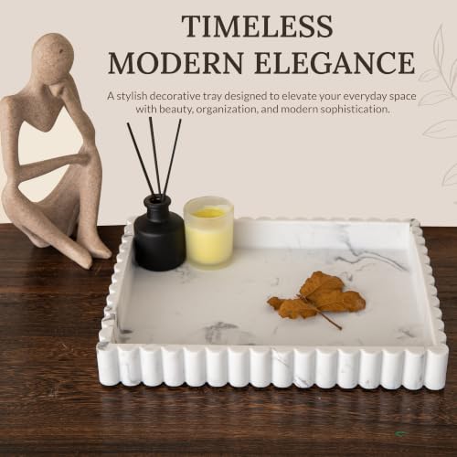 12" White Resin Decorative Tray, Home Decor for Coffee Table - color: White, Gray, and Black