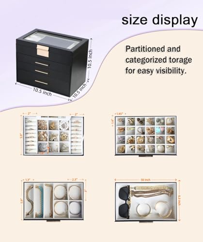 BOOVO Jewelry Boxes for Women, White and Black 6 Layer Large Jewelry Box for Necklace, Bracelet, Earrings, Rings Storage, Jewelry holder Organizer for Girls Gift (Clear Black, 4 layer) - color: Clear Black, size: 4 layer