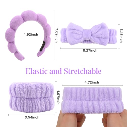 Purple Skincare Bubble headband and wristband set for Face Washing - color: Purple
