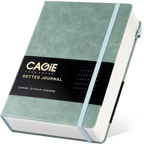 CAGIE Bullet Dotted Journal Notebook 320 Pages 100 GSM Paper Hardcover B5 Dot Grid Notebook Leather Journals for Writing Women Men Work Journaling, Green - color: Green, style: Dotted B5