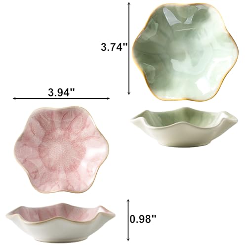 2Pcs Ceramic Jewelry Dish - Lotus Leaf Shape, for Ring Holder Necklace Small Key, Suitable for Mother Friend Sister, Gifts for Women, Cute Plate Trinket Tray, Home Decor (Pink & Green) - color: Pink & Green