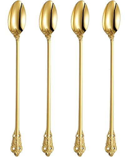 KEAWELL Luxurious 4-Piece 9-Inch Iced Tea Spoon Set (Gold) - color: Gold