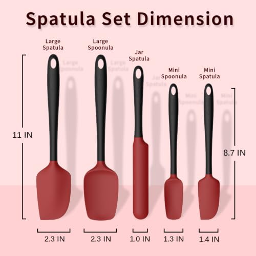 Coukre Silicone Spatula Set of 5,High Temperature Resistant, Food Grade Silicone, Dishwasher Safe, for Baking, Cooking (Red Black) - color: Red Black