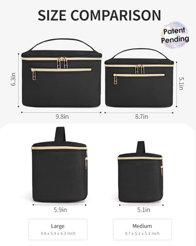 Wandering Nature Makeup Bag, Women Travel Make Up Vanity Case with Handle - color: Black, size: Large