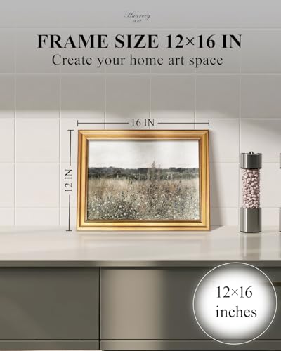 HUARCEY Gold Framed Canvas Wall Art, Vintage Wildflower Prints, 12x16 Inch - color: Champ Fleuri, size: 16"L x 12"W