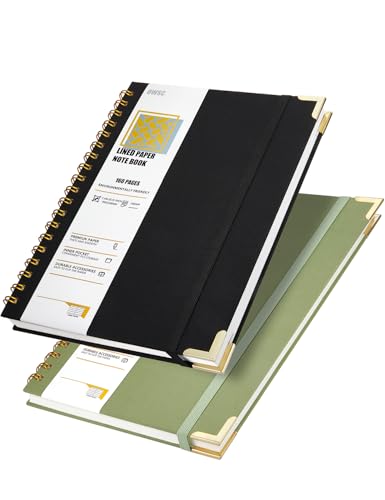 OWSC Lined Spiral Notebook, Hardcover 7.1 x 10 IN B5 Notebook, Green Black - size: 2 Pack B5 Green Black