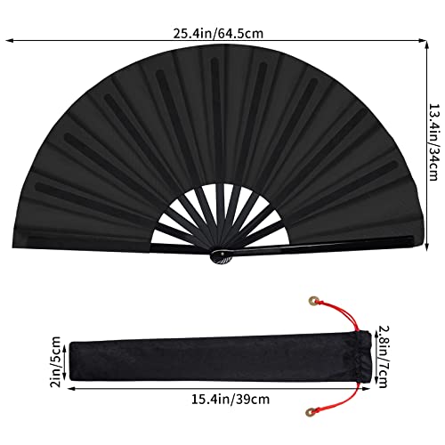 2 Packs Large Folding Hand Rave Fan for Men and Women Line Dancing, Black