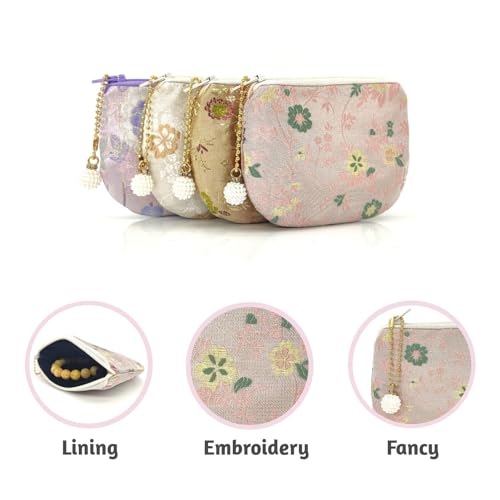 Handmade Women Coin Purse Brocade Zipper Wallet Rosary Pouch Silk Jewelry Bag - Pink - color: Pink