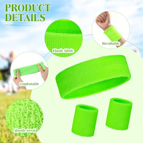 Sweatbands and Wristbands Set, Women, Men - color: Neon Green