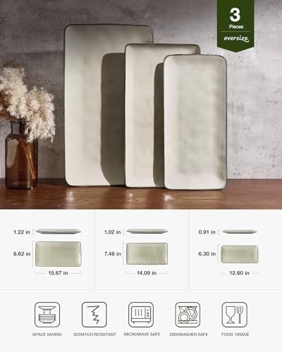 Famiware Serving Platters Set of 3 Sizes - Rectangular, Light Khaki - color: Light Khaki