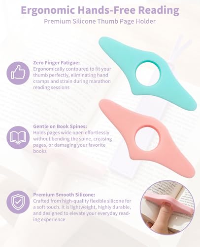 14 Pcs Book Page Holder Set, 8 Silicone Thumb Book Holders & 6 Leather Bookmarks, Hands-Free Reading Accessories, Gifts for Book Lovers, Students & Teachers
