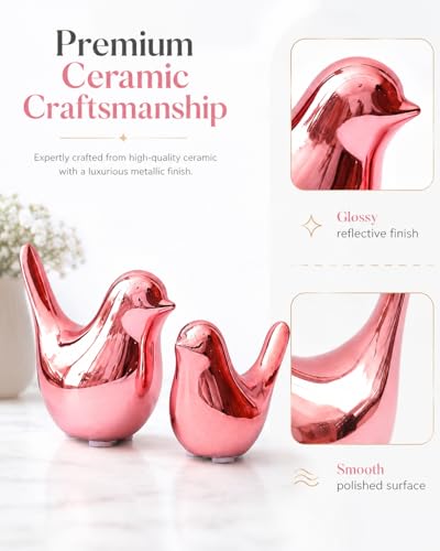 Small Pink Ceramic Birds,2 Pack Handcrafted Decorative Figurines for Home, Office, Desk, Shelf, Tabletop, Living Room, Bedroom, Coffee Table Décor, Gift for Housewarming and Holidays - color: Pink