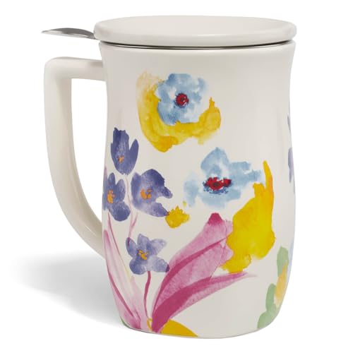 Tea Forte Ceramic Fiore Tea Cup with Infuser, Volare, 14 oz - color: Volare