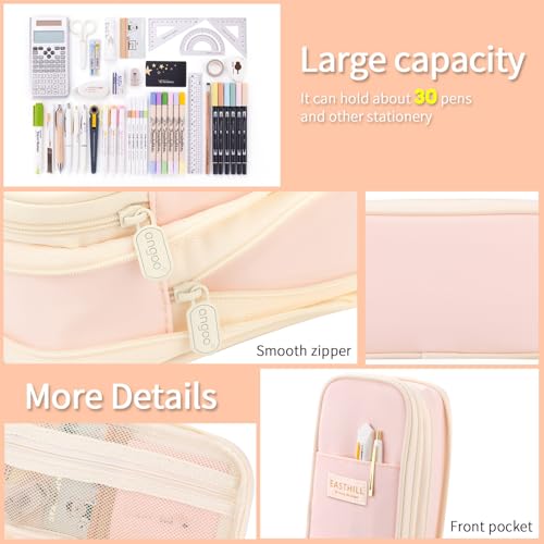 EASTHILL Big Capacity Pencil Case Large Pencil Pouch Stationery Pen Bag for Teen Girls-Pink - color: Pink