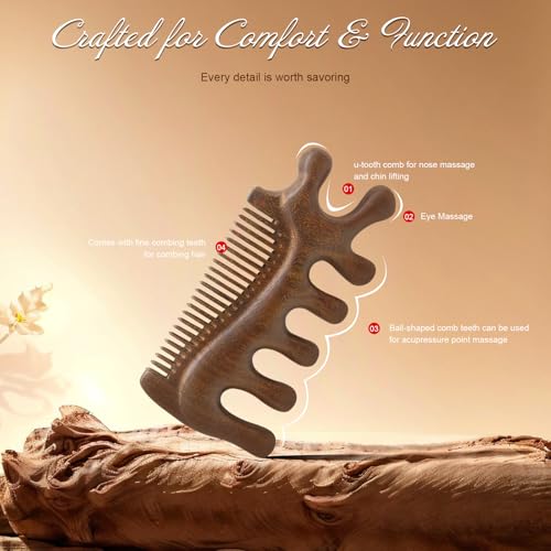 Wooden Scalp Care Comb, Wide Tooth Hair Sectioning Tool with V-Shaped End, Manual Styling Comb for Daily Hair Care