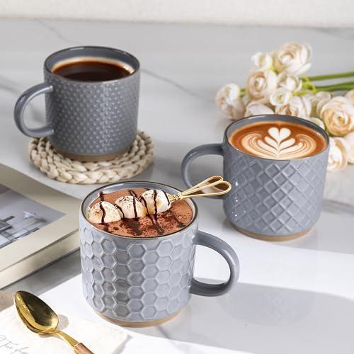 GBhome 8 OZ Stackable Coffee Mugs Set of 4, Ceramic Coffee Cups Set - color: Gray, size: 8 Ounces
