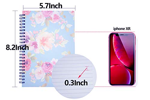 Yansanido Spiral Notebook, 4 Pcs A5 Thick Flower Design Hardcover 8mm Ruled 4 Color 80 Sheets -160 Pages Journals for Study and Notes (flower) - style: flower